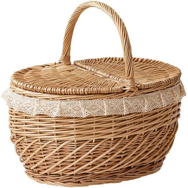 Extra Large Kitchen Storage Baskets, Picnic Storage Basket with Handle, Natural Hand-woven Wicker Storage Basket, Lovely Willow Weaving Baskets for Vegetable, Natural Fruit Storage Baskets-LargePaintingArt.com