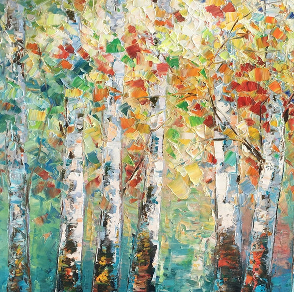 Canvas Art Painting, Large Wall Art, Summer Birch Tree Painting, Custom Extra Large Oil Painting-LargePaintingArt.com