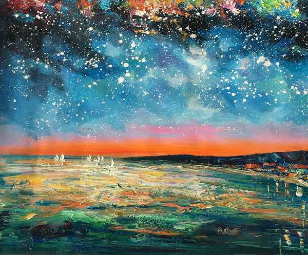 Landscape Painting, Starry Night Oil Painting, Original Wall Art, Custom Large Canvas Art-LargePaintingArt.com