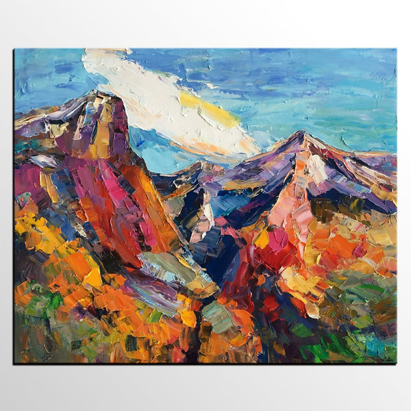 Abstract Art Landscape, Canvas Wall Art Paintings, Mountain Landscape Painting, Custom Landscape Oil Painting-LargePaintingArt.com
