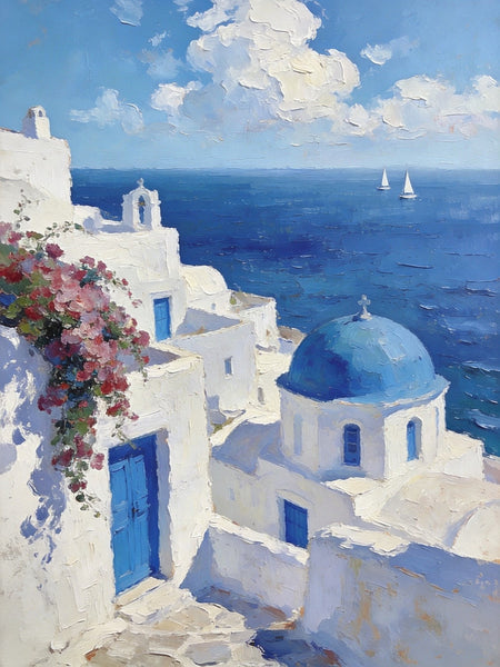 Eternal Aegean Beauty, Small Paintings On Canvas, Hand Painted Canvas Art, Original Landscape Art, Small Oil Paintings, Heavy Texture Wall Art Paintings-LargePaintingArt.com