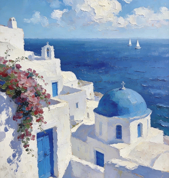Eternal Aegean Beauty, Small Paintings On Canvas, Hand Painted Canvas Art, Original Landscape Art, Small Oil Paintings, Heavy Texture Wall Art Paintings-LargePaintingArt.com