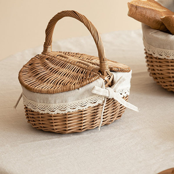 Picnic Storage Basket with Handle, Extra Large Kitchen Storage Baskets, Natural Hand-woven Wicker Storage Basket, Lovely Willow Weaving Baskets for Vegetable, Natural Fruit Storage Baskets-LargePaintingArt.com