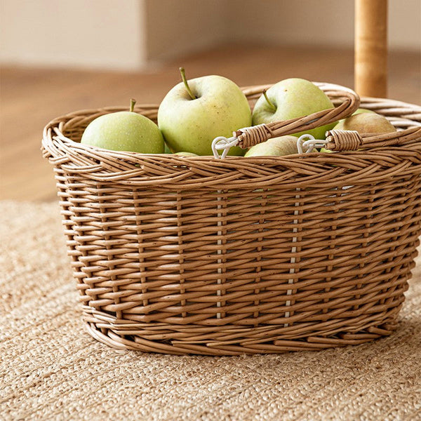 Kitchen Storage Baskets, Small Picnic Food Basket with Handle, Natural Hand-woven Wicker Storage Basket, Willow Weaving Baskets for Vegetable, Natural Fruit Basket-LargePaintingArt.com