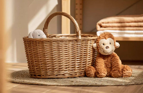 Small Picnic Storage Basket with Handle, Hand-woven Wicker Storage Basket, Willow Weaving Baskets for Vegetable, Natural Fruit Basket, Kitchen Storage Baskets-LargePaintingArt.com