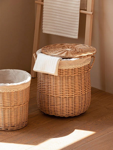Hand-woven Wicker Storage Basket for Clothes, Large Round Storage Basket for Clothes, Willow Weaving Baskets for Clothes, Extra Large Kitchen Storage Baskets-LargePaintingArt.com