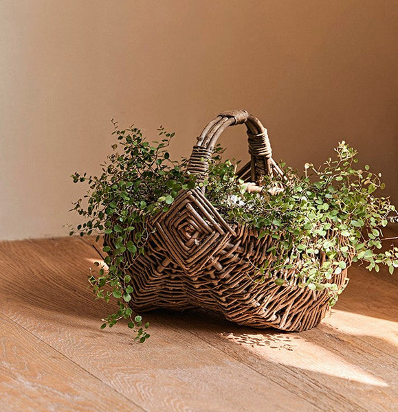 Large Picnic Food Basket with Handle, Natural Hand-woven Wicker Storage Basket, Natural Fruit Baskets, Kitchen Storage Baskets, Willow Weaving Baskets with Handle-LargePaintingArt.com