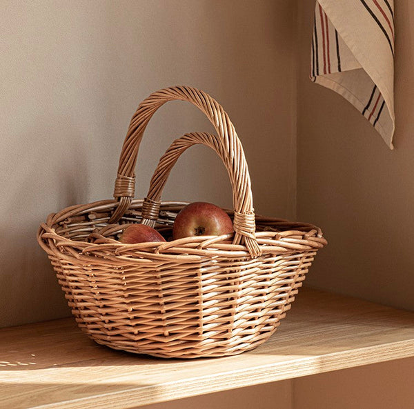 Large Picnic Food Basket with Handle, Lovely Willow Weaving Baskets for Vegetable, Natural Hand-woven Wicker Storage Basket, Natural Fruit Basket, Kitchen Storage Baskets-LargePaintingArt.com