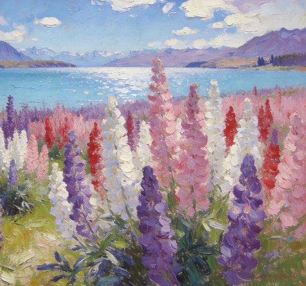 Original Landscape Paintings, Buy Painting Online, New Zealand's Mountain Lake Bliss, Small Oil Paintings, Hand Painted Canvas Art, Heavy Texture Artwork-LargePaintingArt.com