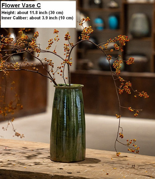 Ceramic Bouquet Vases, Green Flower Vases on Table, Porcelain Flower Vases, Dining Table Centerpiece, Handmade Water Holding Flower Vase-LargePaintingArt.com