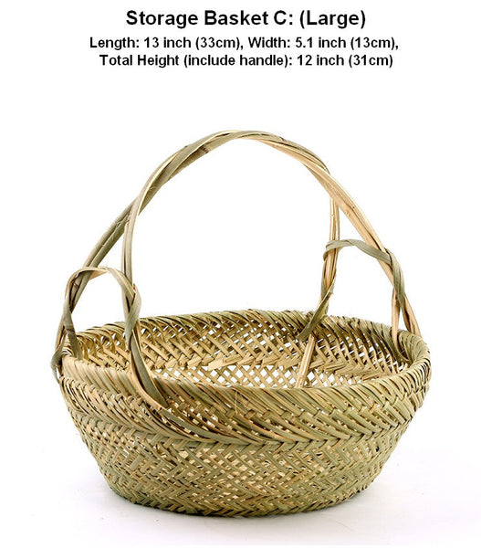 Natural Hand-woven Bamboo Basket, Large Picnic Food Basket with Handle, Lovely Bamboo Baskets for Vegetable, Natural Fruit Basket Kitchen Storage Baskets-LargePaintingArt.com