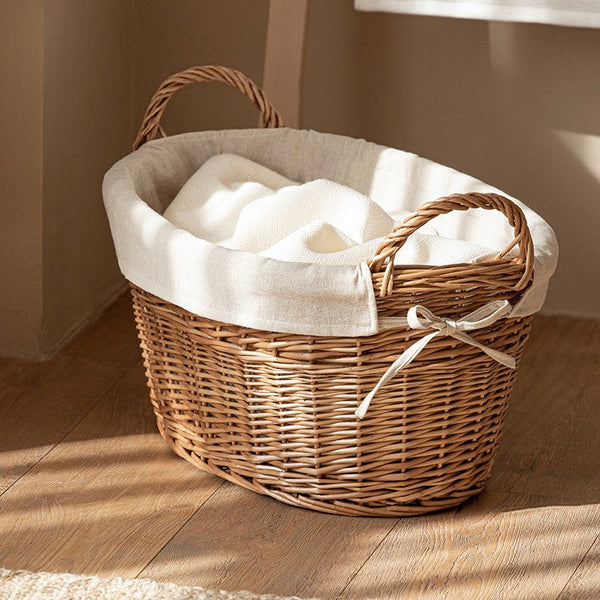 Large Kitchen Round Storage Baskets, Large Food Storage Basket with Handle, Natural Hand-woven Wicker Storage Basket for Clothes, Willow Weaving Baskets for Toys-LargePaintingArt.com