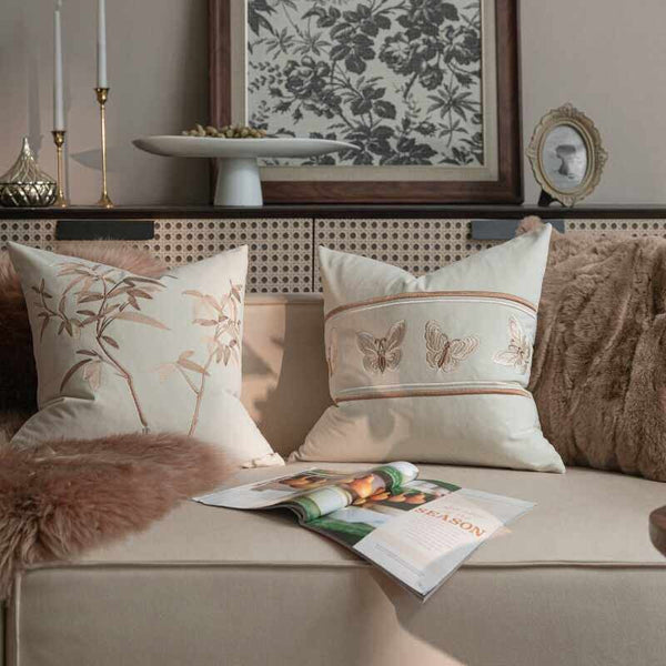 Modern Decorative Pillows for Bedroom, Decorative Pillow Arrangement Ideas for Couch, Embroidered Butterfly Pillow Covers, Large Decorative Throw Pillows for Living Room-LargePaintingArt.com