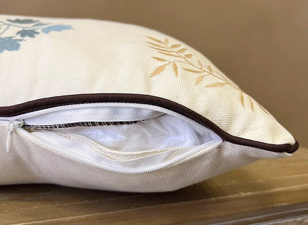 Simple Decorative Throw Pillows for Couch, Spring Flower Decorative Throw Pillows, Embroider Flower Cotton Pillow Covers, Farmhouse Sofa Decorative Pillows-LargePaintingArt.com