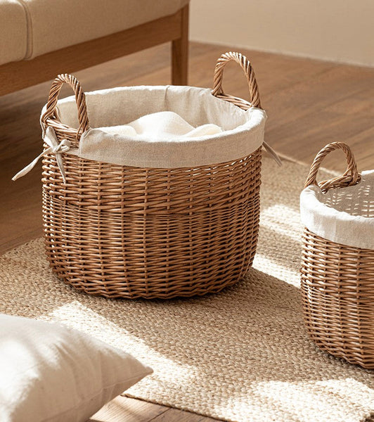 Large Round Storage Basket for Clothes, Natural Hand-woven Wicker Storage Basket for Clothes, Willow Weaving Baskets for Clothes, Extra Large Kitchen Storage Baskets-LargePaintingArt.com