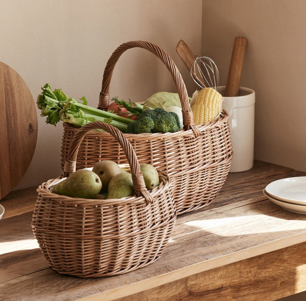 Large Picnic Food Basket with Handle, Natural Hand-woven Wicker Storage Basket, Willow Weaving Baskets for Vegetable, Natural Fruit Basket, Kitchen Storage Baskets-LargePaintingArt.com