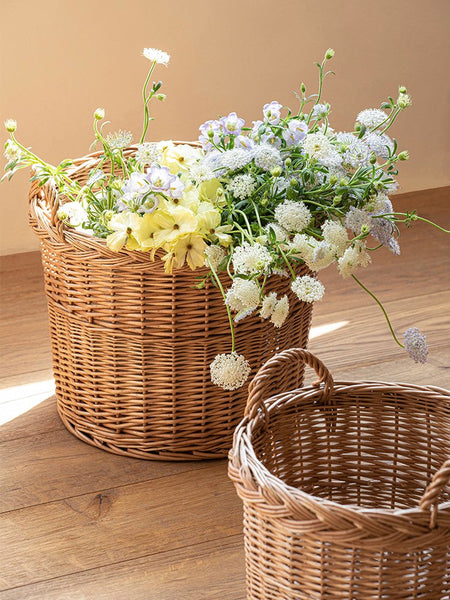 Round Storage Basket for Clothes, Natural Hand-woven Wicker Storage Basket for Clothes, Extra Large Kitchen Storage Baskets, Willow Weaving Baskets for Clothes-LargePaintingArt.com