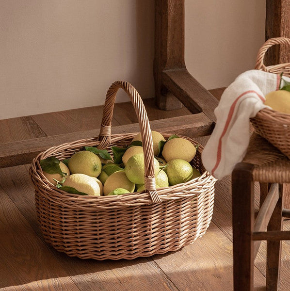 Lovely Willow Weaving Baskets for Vegetable, Large Picnic Food Basket with Handle, Natural Hand-woven Wicker Storage Basket, Natural Fruit Basket, Kitchen Storage Baskets-LargePaintingArt.com