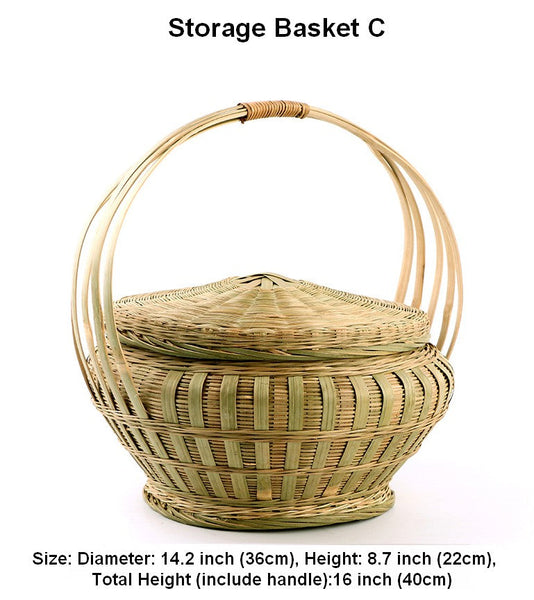 Natural Fruit Basket Lovely Bamboo Baskets for Vegetable, Kitchen Storage Baskets, Picnic Food Basket with Handle, Large Natural Hand-woven Bamboo Basket-LargePaintingArt.com