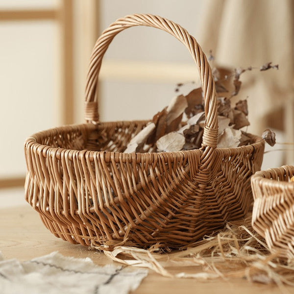 Natural Fruit Basket, Kitchen Storage Baskets, Natural Hand-woven Wicker Storage Basket, Large Picnic Food Basket with Handle, Lovely Willow Weaving Baskets for Vegetable-LargePaintingArt.com
