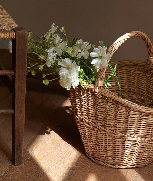 Willow Weaving Baskets with Handle, Large Picnic Food Basket with Handle, Natural Hand-woven Wicker Storage Basket, Natural Fruit Baskets, Kitchen Storage Baskets-LargePaintingArt.com