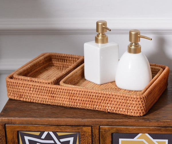 Rectangular Storage Baskets, Woven Rattan Storage Basket, Kitchen Storage Baskets, Storage Baskets for Shelves, Set of 3-LargePaintingArt.com