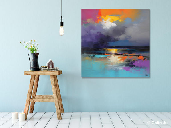 Contemporary Oil Painting on Canvas, Heavy Texture Canvas Art, Original Landscape Canvas Art, Oversized Landscape Wall Art Paintings-LargePaintingArt.com