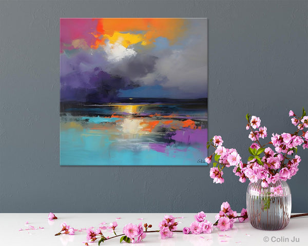 Contemporary Oil Painting on Canvas, Heavy Texture Canvas Art, Original Landscape Canvas Art, Oversized Landscape Wall Art Paintings-LargePaintingArt.com