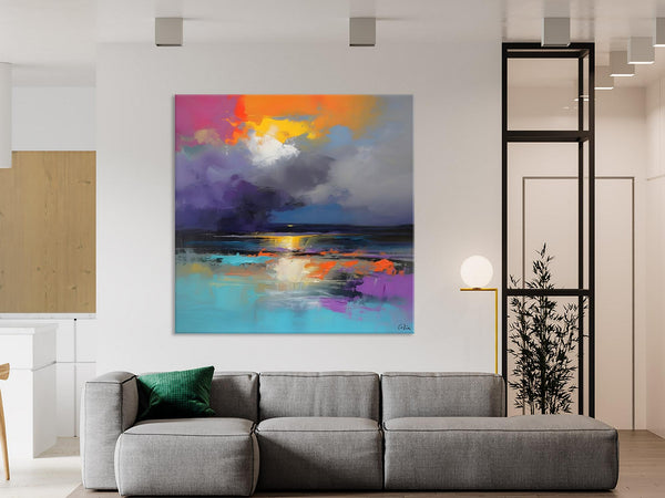 Contemporary Oil Painting on Canvas, Heavy Texture Canvas Art, Original Landscape Canvas Art, Oversized Landscape Wall Art Paintings-LargePaintingArt.com