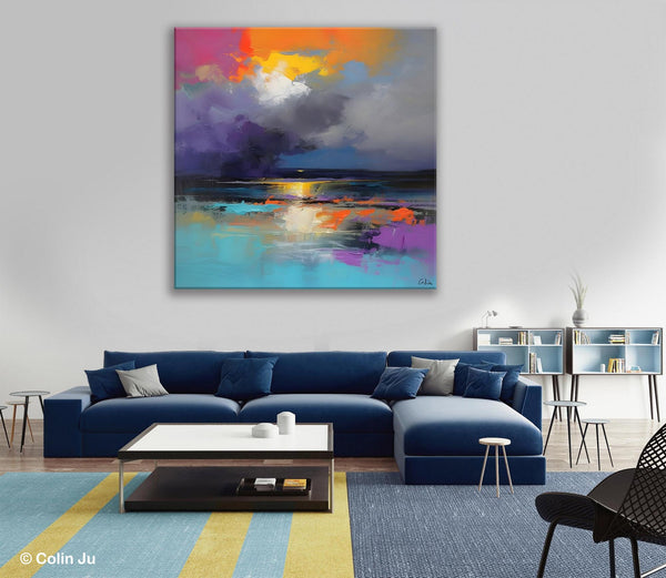 Contemporary Oil Painting on Canvas, Heavy Texture Canvas Art, Original Landscape Canvas Art, Oversized Landscape Wall Art Paintings-LargePaintingArt.com