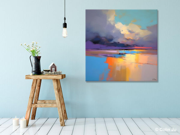 Simple Modern Art, Original Landscape Wall Art, Landscape Oil Paintings, Landscape Canvas Art, Abstract Landscape Painting for Living Room-LargePaintingArt.com