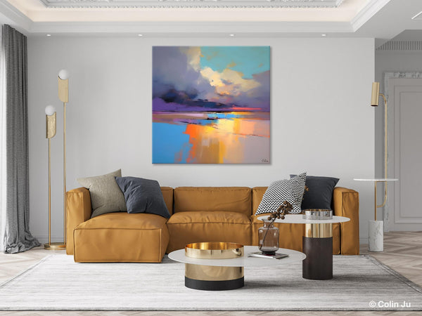 Simple Modern Art, Original Landscape Wall Art, Landscape Oil Paintings, Landscape Canvas Art, Abstract Landscape Painting for Living Room-LargePaintingArt.com