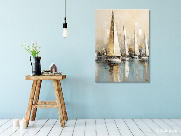 Modern Abstract Wall Art Paintings, Large Original Canvas Art for Bedroom, Large Painting Ideas for Living Room, Sail Boat Canvas Painting-LargePaintingArt.com