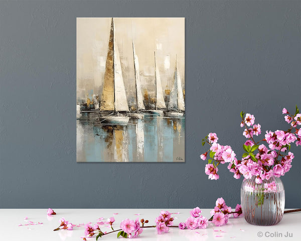 Modern Abstract Wall Art Paintings, Large Original Canvas Art for Bedroom, Large Painting Ideas for Living Room, Sail Boat Canvas Painting-LargePaintingArt.com