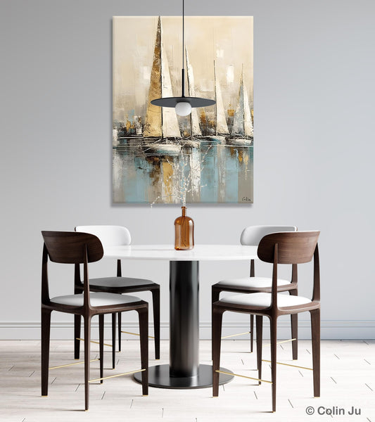 Modern Abstract Wall Art Paintings, Large Original Canvas Art for Bedroom, Large Painting Ideas for Living Room, Sail Boat Canvas Painting-LargePaintingArt.com