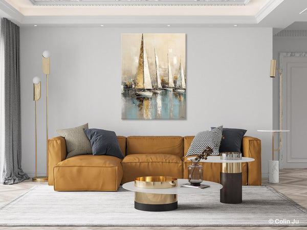 Modern Abstract Wall Art Paintings, Large Original Canvas Art for Bedroom, Large Painting Ideas for Living Room, Sail Boat Canvas Painting-LargePaintingArt.com