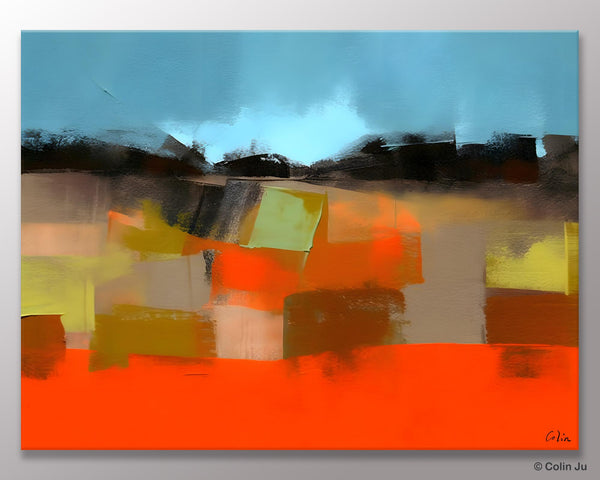 Modern Landscape Paintings Behind Sofa, Abstract Landscape Paintings for Living Room, Palette Knife Canvas Art, Original Landscape Art-LargePaintingArt.com