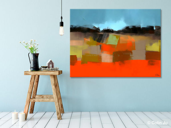 Modern Landscape Paintings Behind Sofa, Abstract Landscape Paintings for Living Room, Palette Knife Canvas Art, Original Landscape Art-LargePaintingArt.com