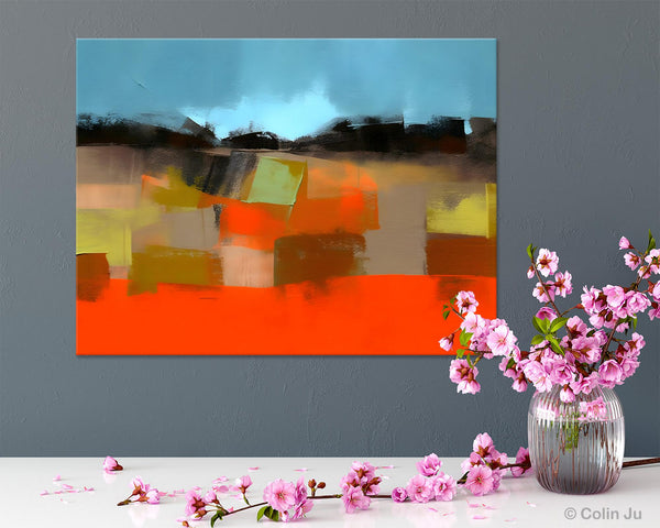 Modern Landscape Paintings Behind Sofa, Abstract Landscape Paintings for Living Room, Palette Knife Canvas Art, Original Landscape Art-LargePaintingArt.com