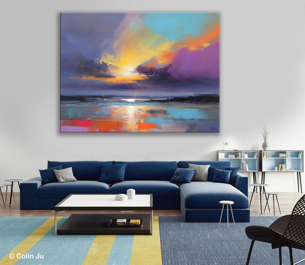 Landscape Painting on Canvas, Hand Painted Canvas Art, Abstract Landscape Artwork, Contemporary Wall Art Paintings, Extra Large Original Art-LargePaintingArt.com