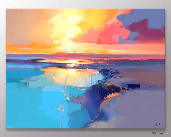 Sunrise Painting, Original Landscape Painting, Large Landscape Painting for Living Room, Bedroom Wall Art Ideas, Modern Paintings for Dining Room-LargePaintingArt.com