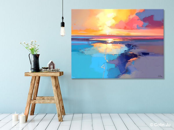 Sunrise Painting, Original Landscape Painting, Large Landscape Painting for Living Room, Bedroom Wall Art Ideas, Modern Paintings for Dining Room-LargePaintingArt.com