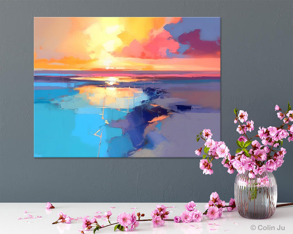 Sunrise Painting, Original Landscape Painting, Large Landscape Painting for Living Room, Bedroom Wall Art Ideas, Modern Paintings for Dining Room-LargePaintingArt.com