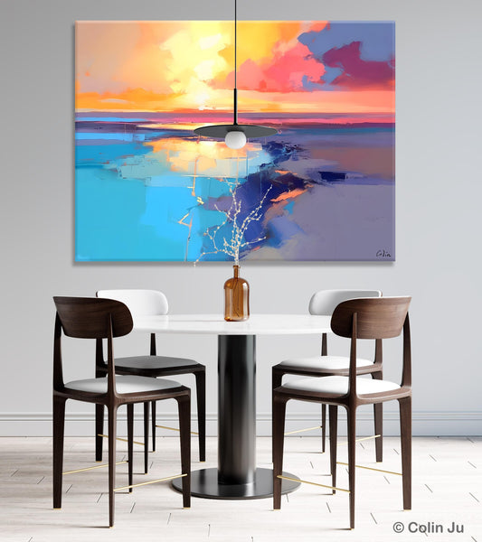 Sunrise Painting, Original Landscape Painting, Large Landscape Painting for Living Room, Bedroom Wall Art Ideas, Modern Paintings for Dining Room-LargePaintingArt.com