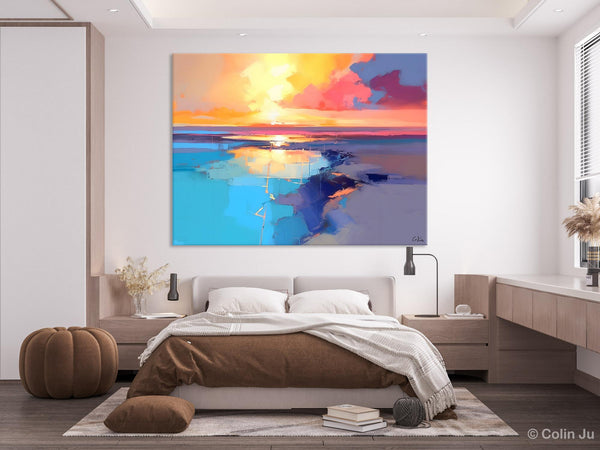 Sunrise Painting, Original Landscape Painting, Large Landscape Painting for Living Room, Bedroom Wall Art Ideas, Modern Paintings for Dining Room-LargePaintingArt.com