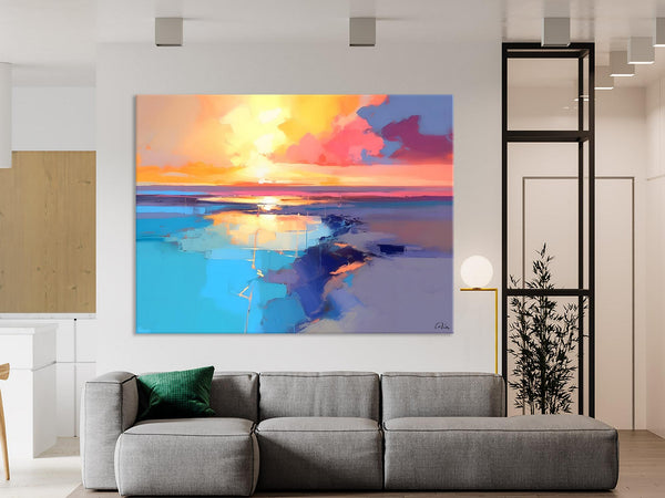 Sunrise Painting, Original Landscape Painting, Large Landscape Painting for Living Room, Bedroom Wall Art Ideas, Modern Paintings for Dining Room-LargePaintingArt.com