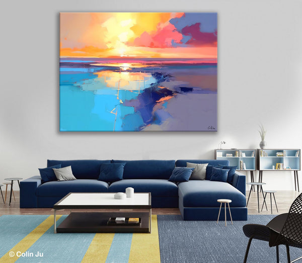 Sunrise Painting, Original Landscape Painting, Large Landscape Painting for Living Room, Bedroom Wall Art Ideas, Modern Paintings for Dining Room-LargePaintingArt.com