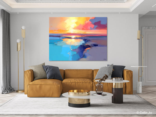 Sunrise Painting, Original Landscape Painting, Large Landscape Painting for Living Room, Bedroom Wall Art Ideas, Modern Paintings for Dining Room-LargePaintingArt.com