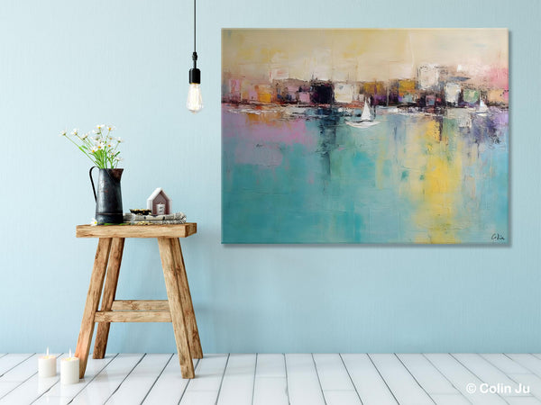 Contemporary Abstract Art for Dining Room, Sail Boat Abstract Paintings, Living Room Canvas Art Ideas, Large Landscape Painting, Simple Modern Art-LargePaintingArt.com