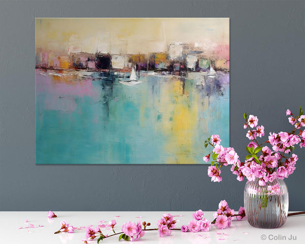 Contemporary Abstract Art for Dining Room, Sail Boat Abstract Paintings, Living Room Canvas Art Ideas, Large Landscape Painting, Simple Modern Art-LargePaintingArt.com